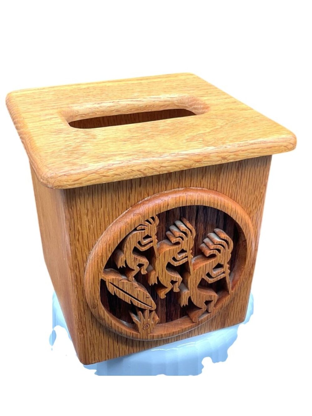 Vtg Handcrafted Wooden Tissue Box Cover With Kokopelli Design By Lowell Wilson